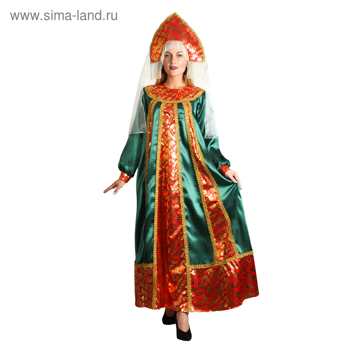 фото Русский народный костюм "марья искусница", платье, кокошник, р-р 46, рост 172 см, цвет малахит страна карнавалия