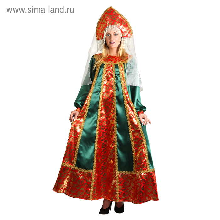 

Русский народный костюм "Марья Искусница", платье, кокошник, р-р 46, рост 172 см, цвет малахит