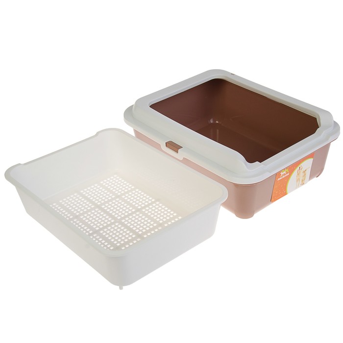 Туалет с бортом, пластиковой вставкой с сеткой и совком, 43 х 33 х 15 см, шоколад