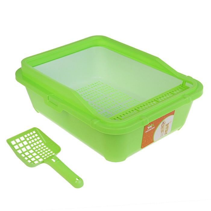 Туалет с бортом, порожком, пластиковой вставкой с сеткой и совком, 51х40х18,5 см, зеленый
