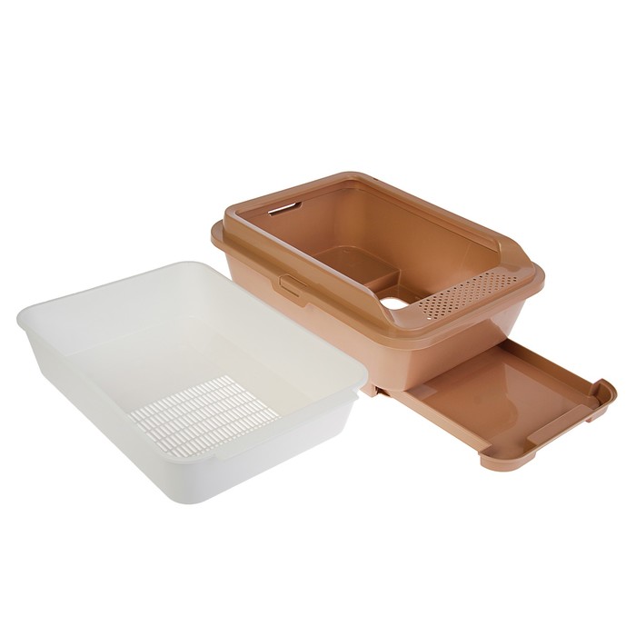 Туалет с бортом, пластиковой вставкой с сеткой, выдвижным поддоном и совком, 51х40х18,5 см