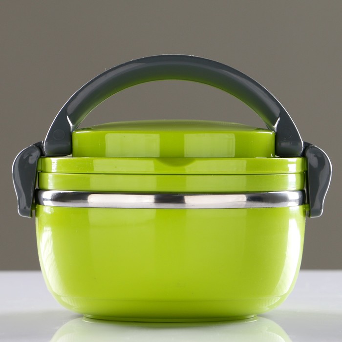 Ланч-бокс 0.75 л, круглый, тарелка и подложка внутри, держит тепло 2 ч, микс, 17х10 см