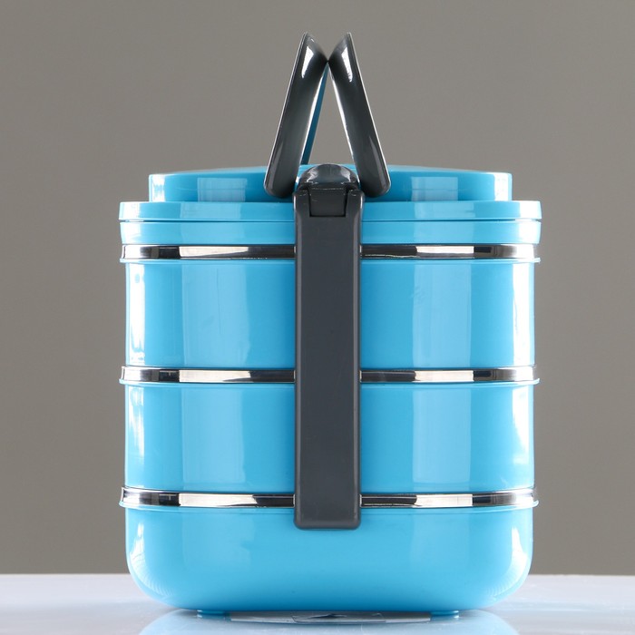 Ланч-бокс 2.1 л, овальный, 3 тарелки и подложка внутри, держит тепло 2 ч, микс, 19х18 см