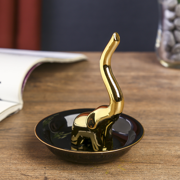 Подставка для украшений керамика "Слоник" золото 12х10х10 см