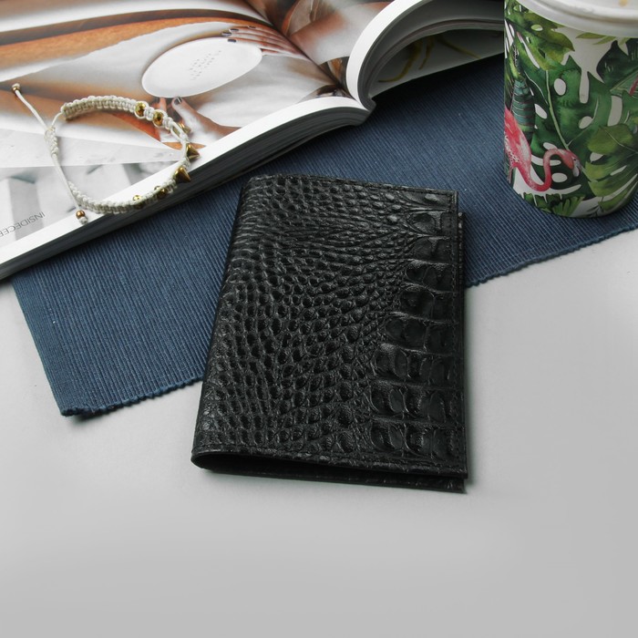 Обложка для паспорта, крокодил, цвет чёрный