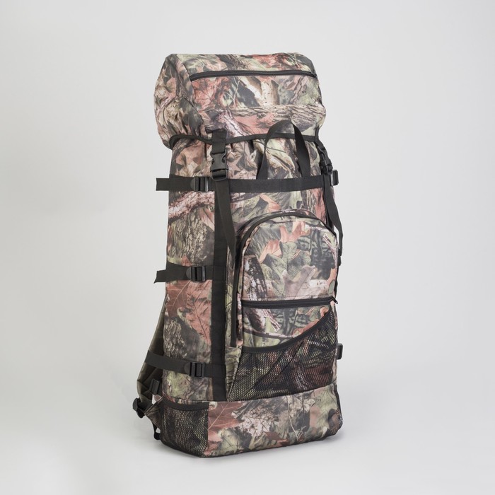 Рюкзак туристический "СПУТНИК", 60 л, отдел на шнурке, 3 наружных кармана, цвет камуфляж Лес