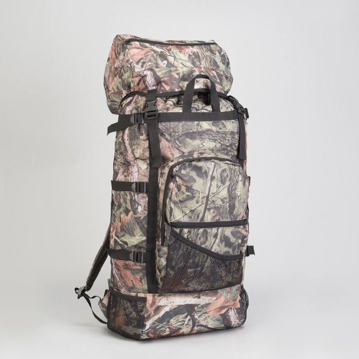Рюкзак туристический "СПУТНИК", 70 л, отдел на шнурке, 3 наружных кармана, цвет камуфляж Лес
