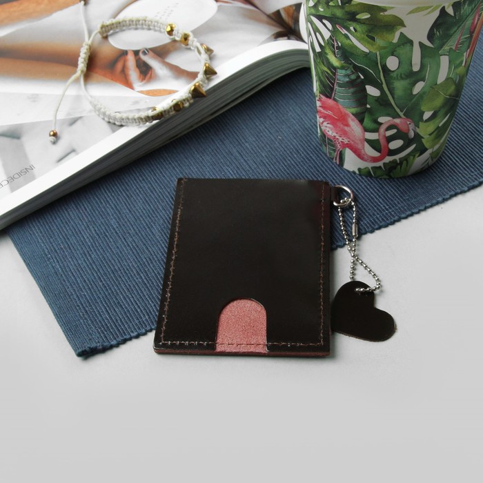 Визитница, 2 отдела, кольцо, цвет коричневый/красный