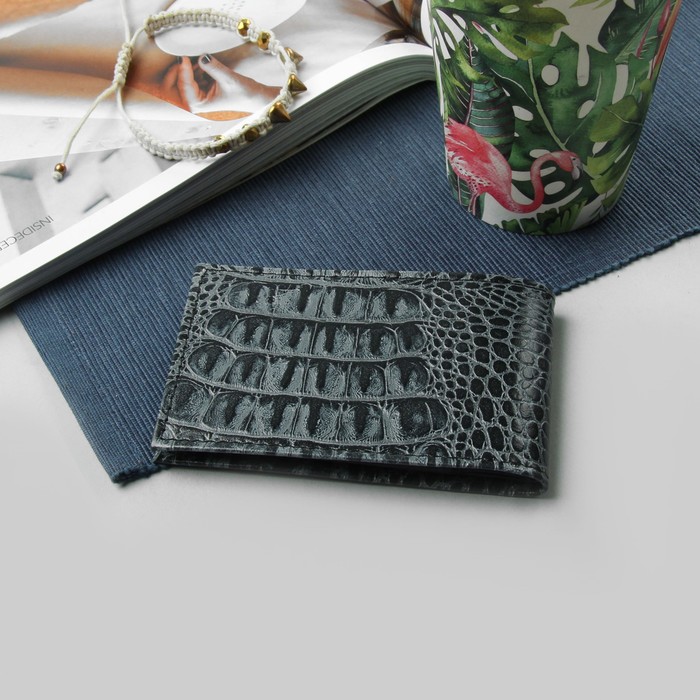 Визитница "Серый крокодил", 1 ряд, 18 листов, цвет серый