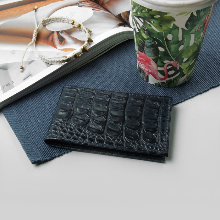 Визитница "Синий крокодил", 1 ряд, 18 листов, цвет синий