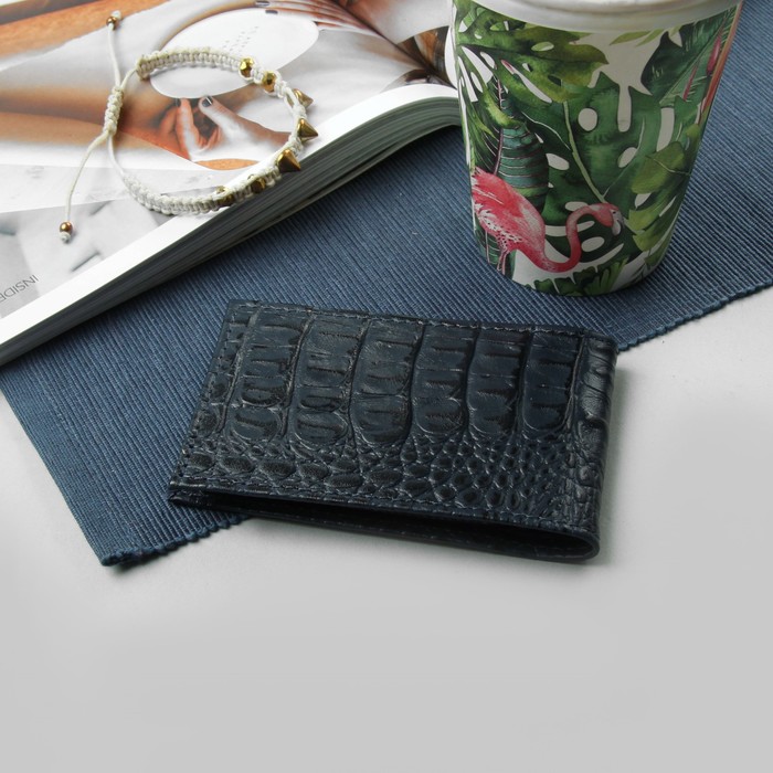 Визитница "Синий крокодил", 1 ряд, 18 листов, цвет синий