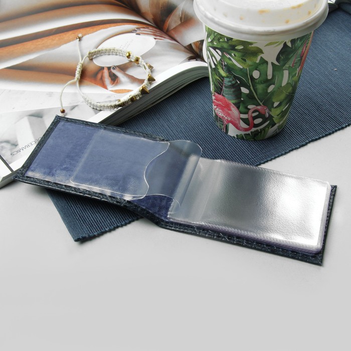 Визитница "Синий крокодил", 1 ряд, 18 листов, цвет синий