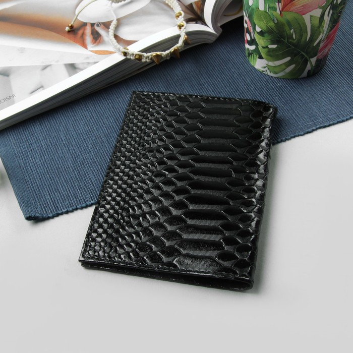 Обложка для автодокументов, крокодил/питон, цвет чёрный