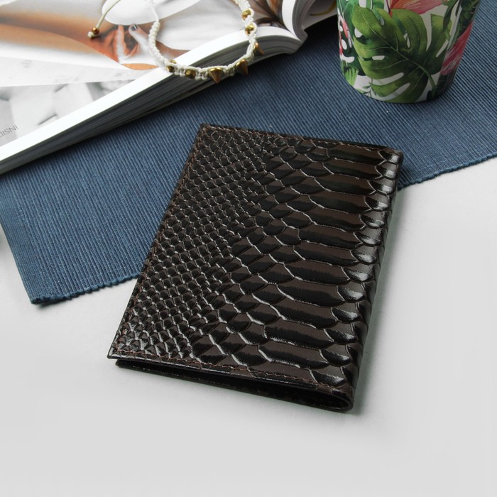 Обложка для автодокументов, крокодил/питон, цвет коричневый