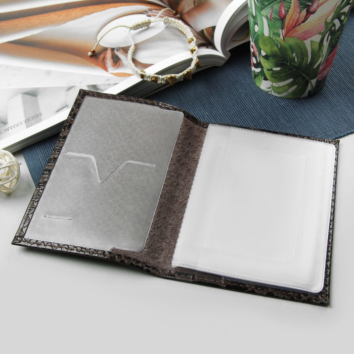 Обложка для автодокументов, крокодил/питон, цвет коричневый