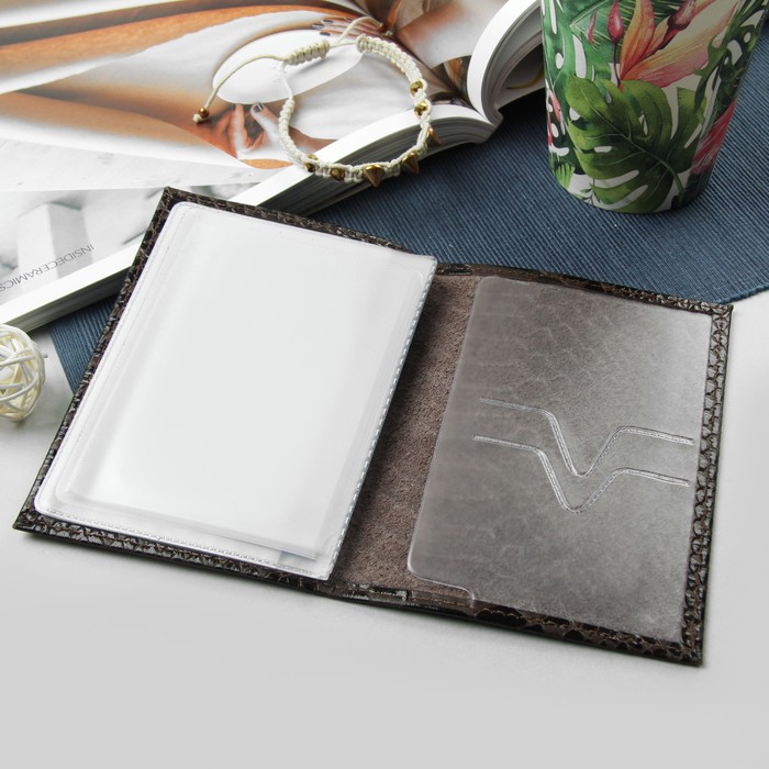 Обложка для автодокументов, крокодил/питон, цвет коричневый