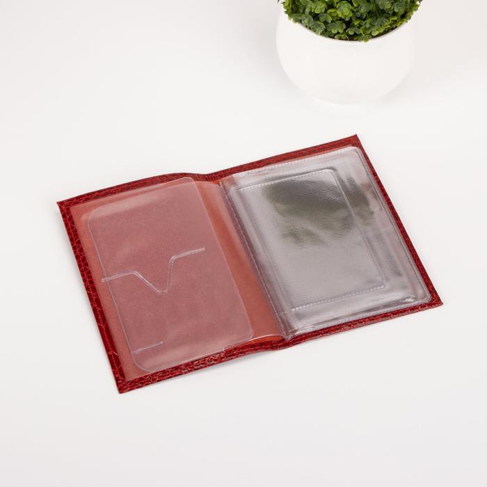 Обложка для автодокументов, крокодил/питон, цвет алый