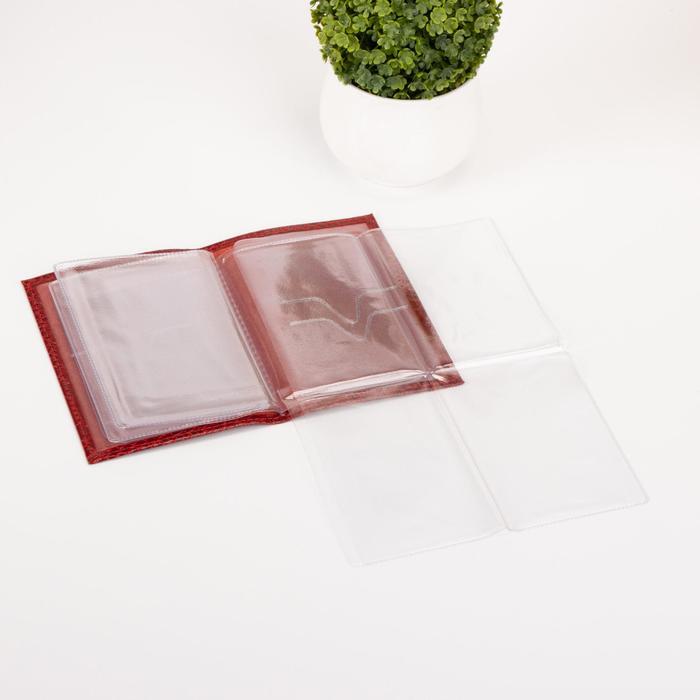 Обложка для автодокументов, крокодил/питон, цвет алый