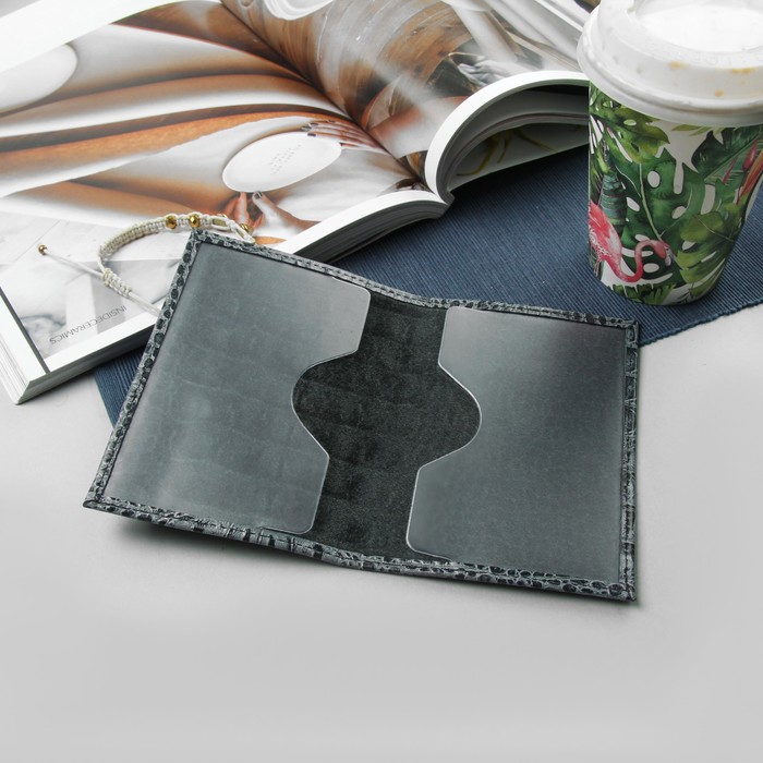 Обложка для паспорта, крокодил, цвет серый