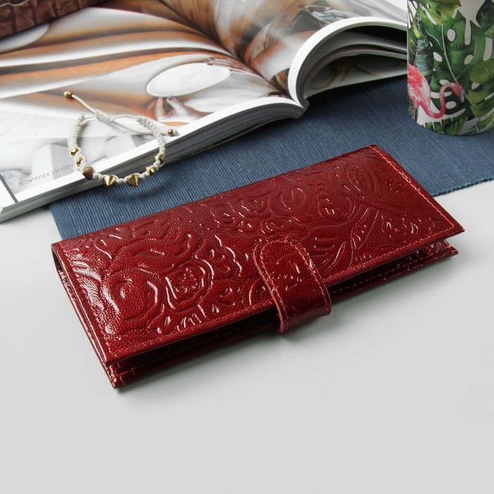 Кошелёк женский, отдел для монет, для кредиток, пион, цвет рубиновый