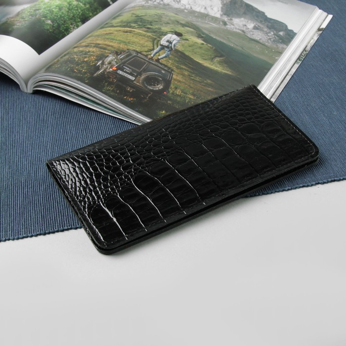 Портмоне мужское, 2 отдела, для кредиток, наружный карман, кайман, цвет чёрный