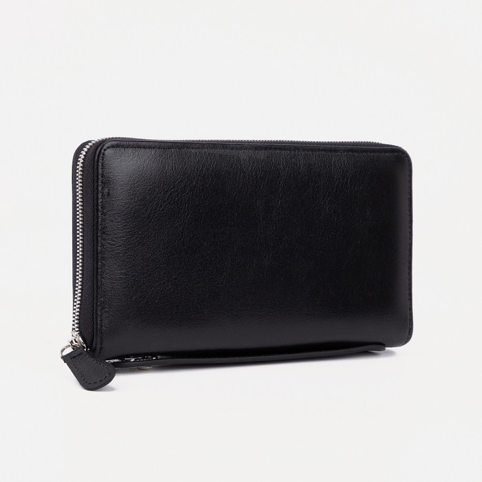 Кошелек мужской с ручкой, 2 отдела, для кредиток, для монет, орфей, цвет чёрный