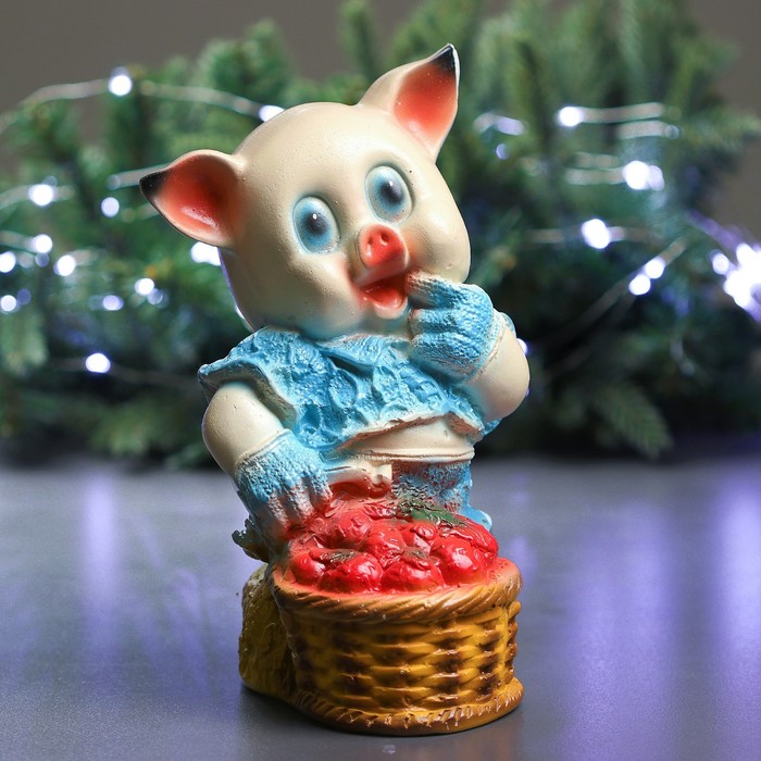 Копилка "Поросенок большой с корзиной" 31см МИКС