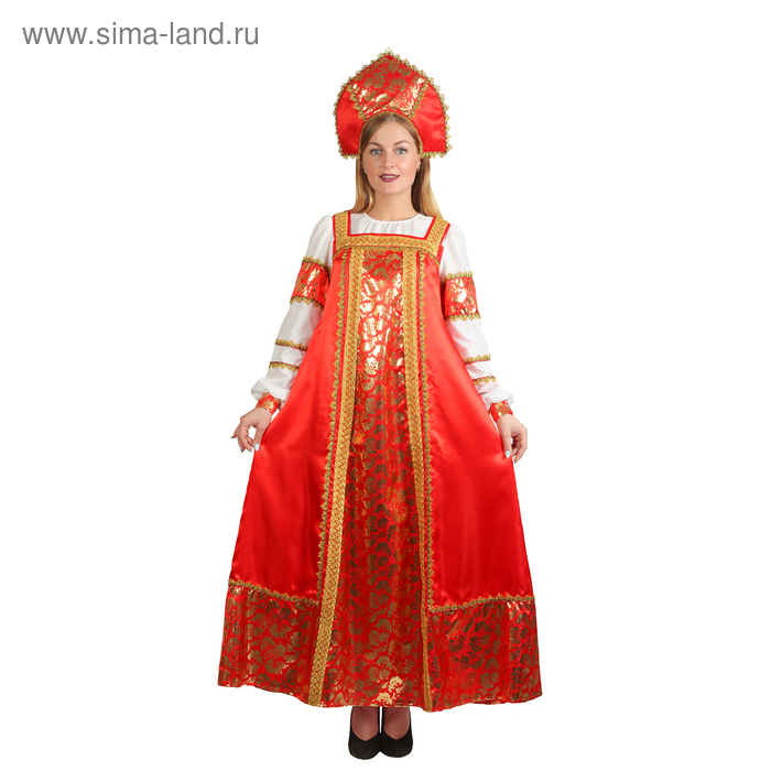 фото Русский народный костюм "любавушка", платье, кокошник, атлас, р-р 44, рост 170 см страна карнавалия