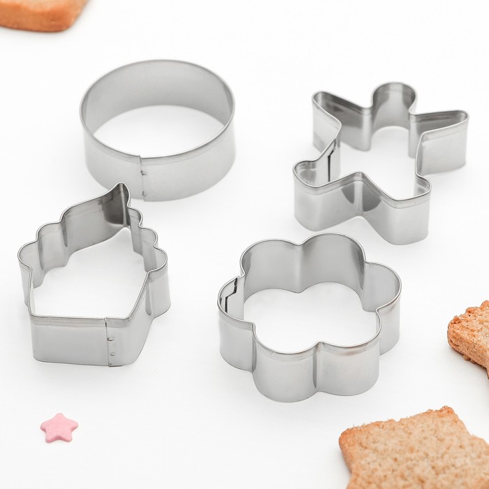 Набор форм для вырезания печенья "Капкейк, человечек, цветок, круг", 4 шт