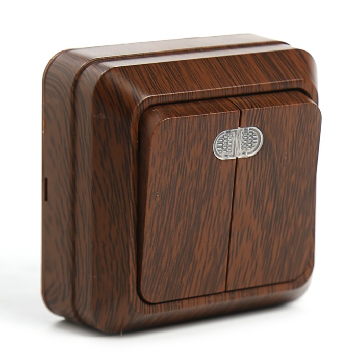 Выключатель 2-кл. открытой установки с подсветкой IP20 10А, бук "Ладога" TDM