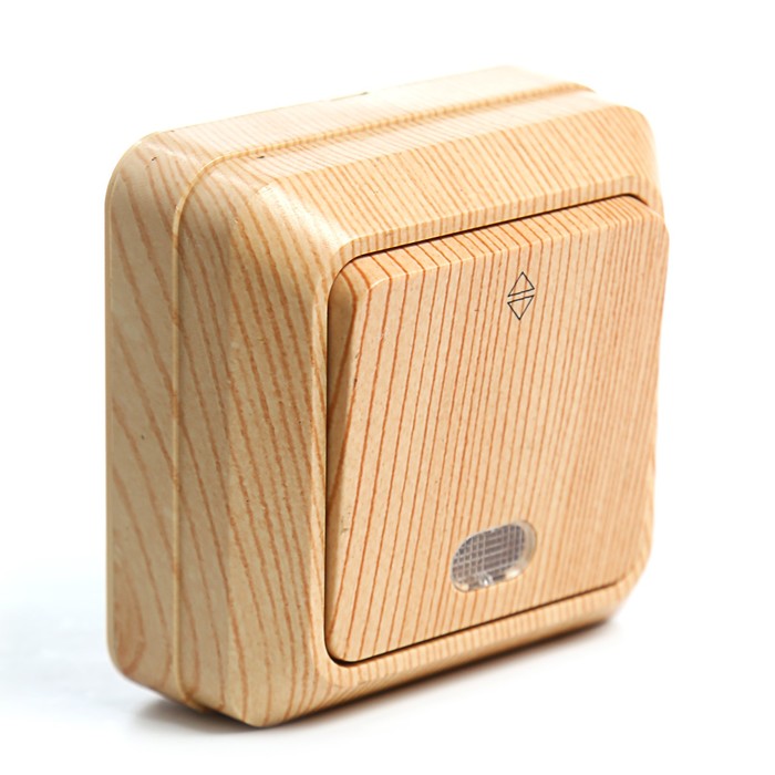 Переключатель на 2 направления 1-кл. открытой установки с подсветкой IP20 10А, сосна "Ладога   31709