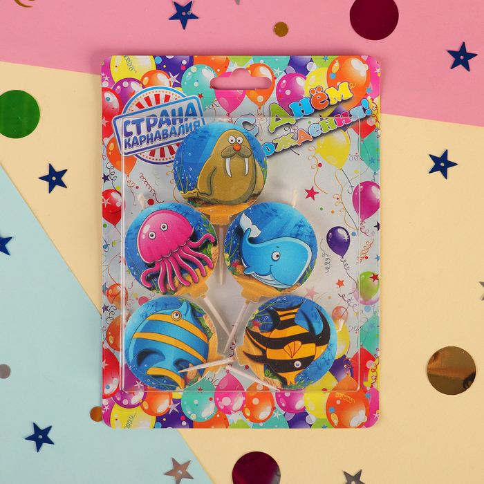 Набор свечей в торт "Морские" 5шт