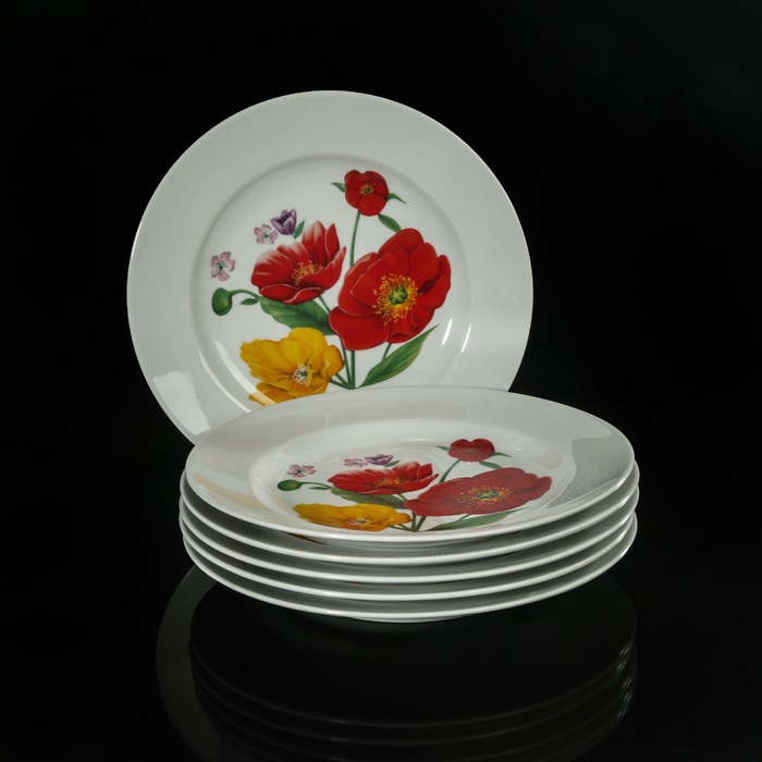 Набор тарелок мелких 24 см "Идиллия. Полевые маки", 6 шт