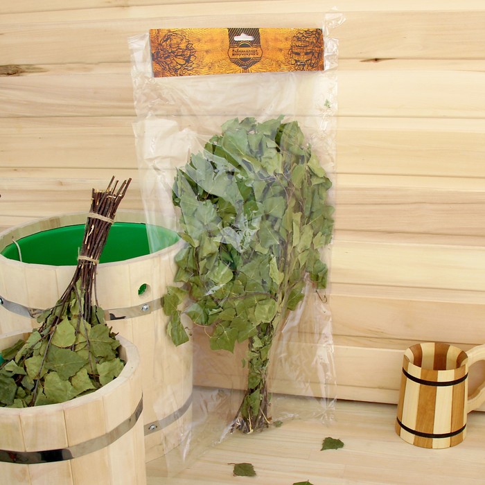 Веник для бани берёзовый в пакете, c подвесом "Добропаровъ"