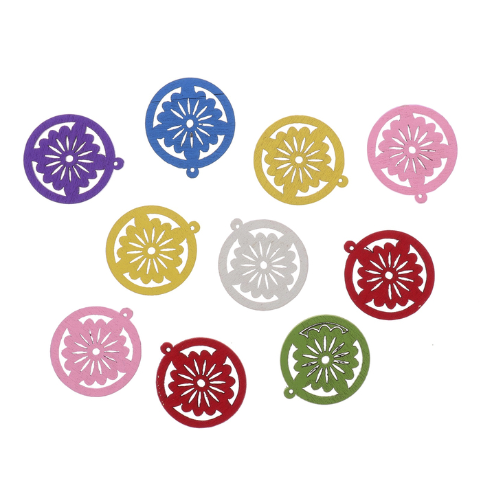 Подвеска деревянная для декора  "Кругоцвет" ассорти, 2,5х2,5 см