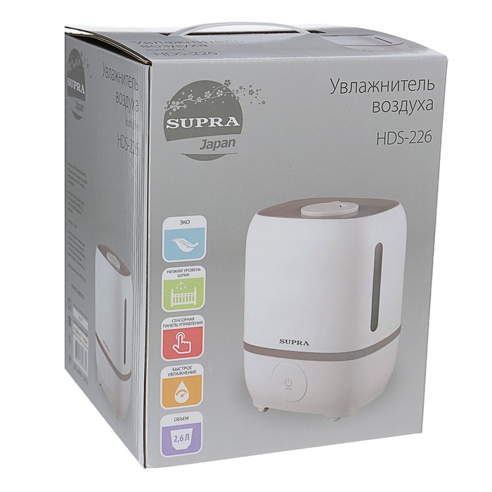 Увлажнитель SUPRA HDS-226, ультразвуковой, 25 Вт, 2.6 л, digital панель, белый