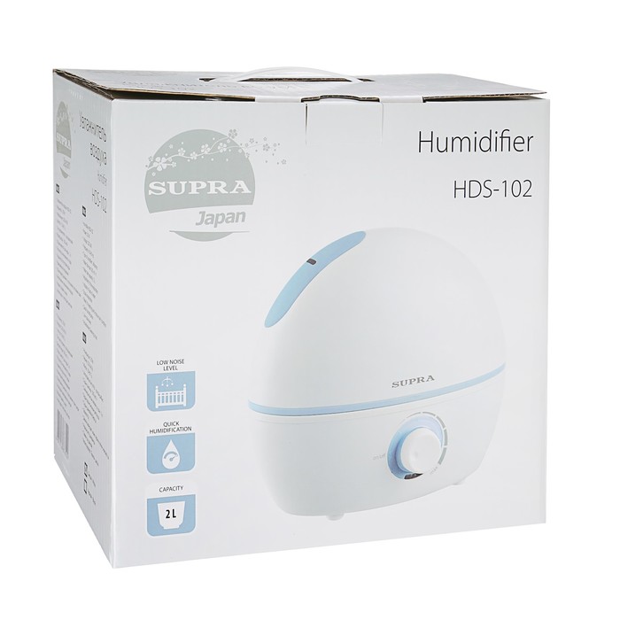 Увлажнитель SUPRA HDS-102 white, ультразвуковой, 25 Вт, 2 л, белый