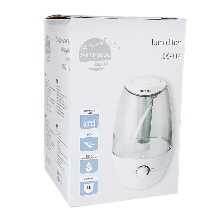 Увлажнитель SUPRA HDS-114 grey, ультразвуковой, 20 Вт, 4 л, серый