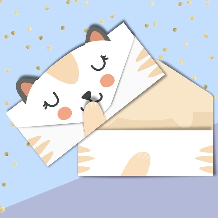 Конверт для денег формовой «С праздником», котик, 17,5 х 10 см