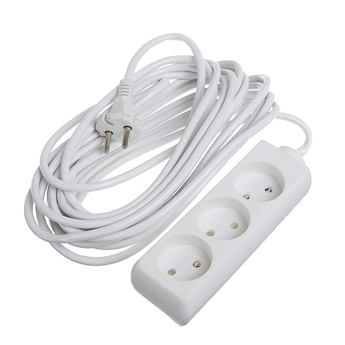 Удлинитель Luazon, трёхместный, 7 м, 1300 Вт, без заземления, 220 В