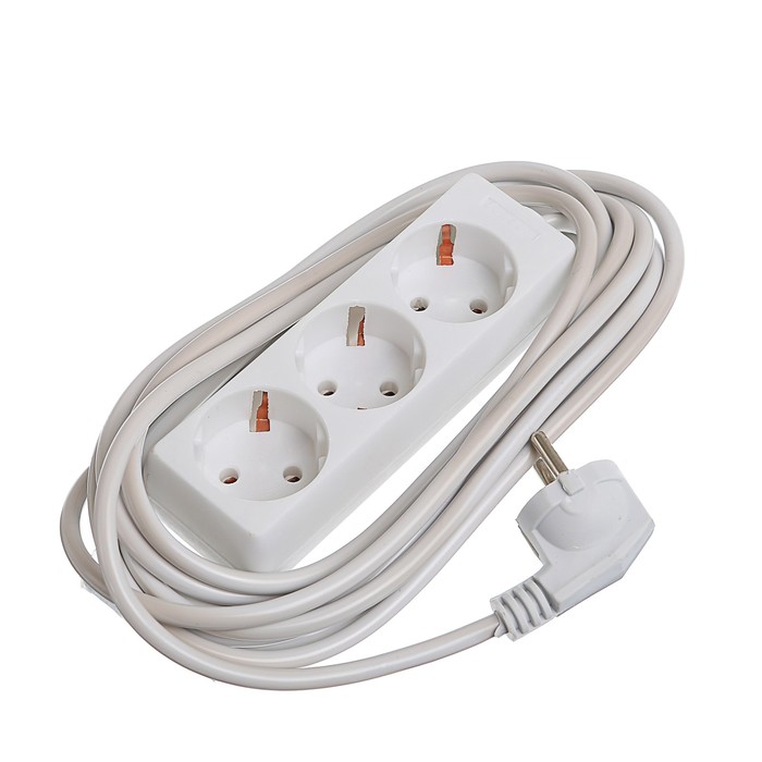 Удлинитель Luazon, трёхместный, 5 м, 2200 Вт, c заземлением, 220 В