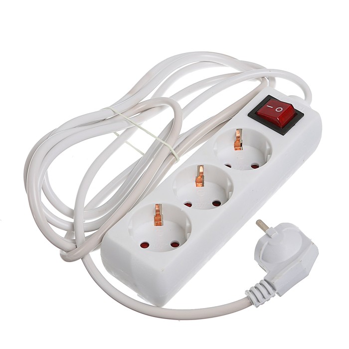Удлинитель Luazon, трёхместный, 3 м, 2200 Вт, с кнопкой вкл/выкл, с заземлением, 220 В