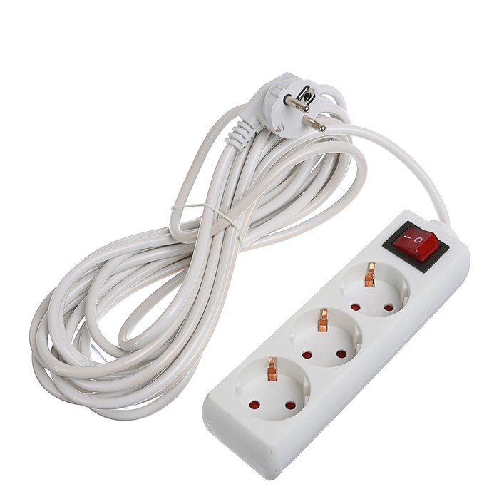 Удлинитель Luazon, трёхместный, 7 м, 2200 Вт, с кнопкой вкл/выкл, с заземлением, 220 В
