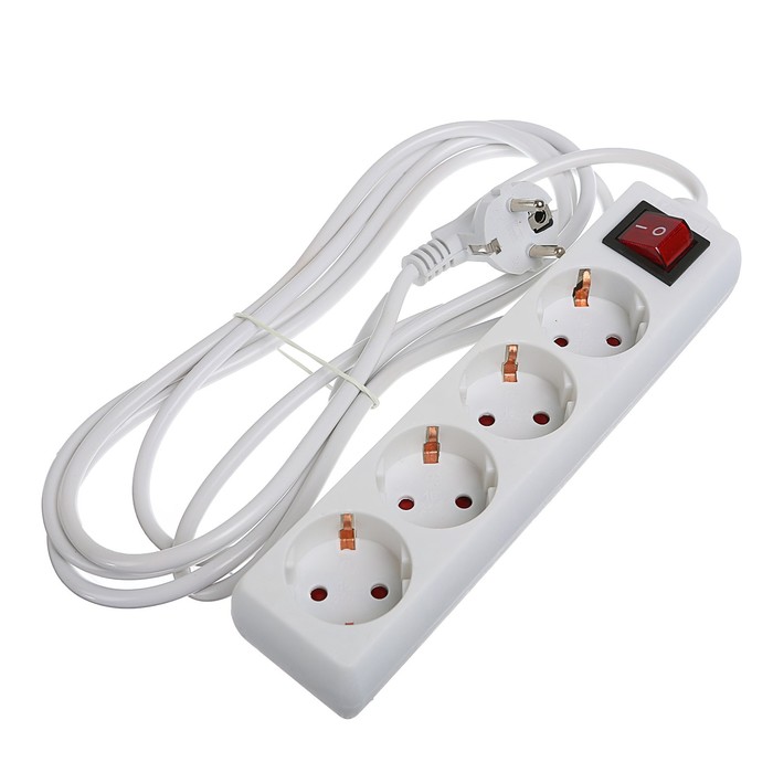 Удлинитель Luazon, четырехместный, 3 м, 1300 Вт, с кнопкой вкл/выкл, с заземлением, 220 В