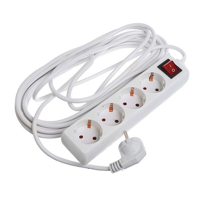 Удлинитель Luazon, четырехместный, 7 м, 1300 Вт, с кнопкой вкл/выкл, с заземлением, 220 В