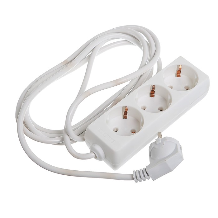 Удлинитель Luazon, трёхместный, 3 м, 2200 Вт, c заземлением, 220 В