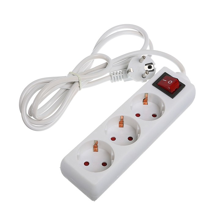 Удлинитель Luazon, трёхместный, 1,8 м, 1300 Вт, с кнопкой вкл/выкл, с заземлением, 220 В