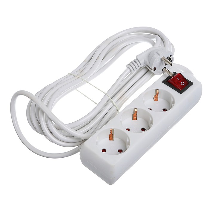 Удлинитель Luazon, трёхместный, 5 м, 1300 Вт, с кнопкой вкл/выкл, с заземлением, 220 В