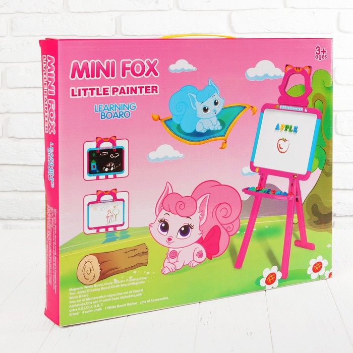 Мольберт с двусторонней доской для рисования "Лисенок", розовый