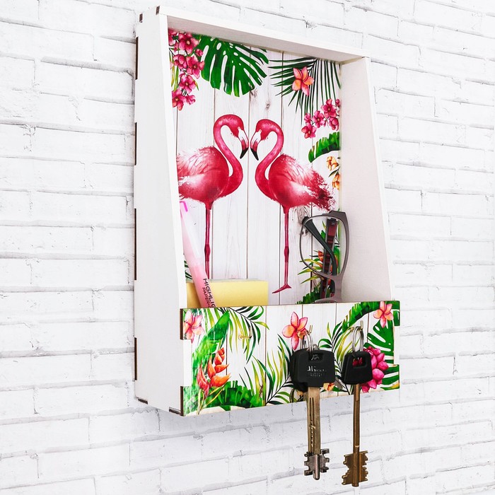 Ключница деревянная с карманом "Фламинго" 200 х 260 мм